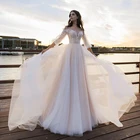 Белое кружевное свадебное платье MNGRL, с V-образным вырезом, длинным рукавом, пышная юбка, с блестками и 3D цветами, свадебное платье с открытой спиной