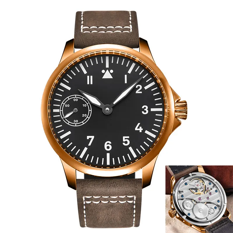 

Mens watch 45mm men's manual mechanical watch ST3600, 6497 hand winding movement Brass steel case luminous sterile dial hands