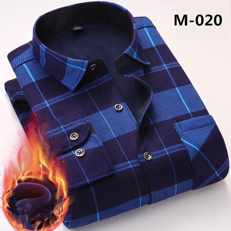 Повседневная зимняя рубашка с длинным рукавом для мужчин клетчатая теплая
