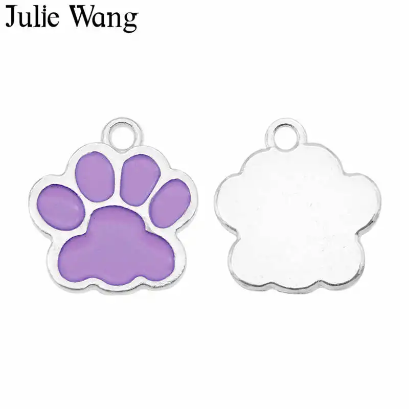 Julie Wang 8 шт. эмалированная подвеска с принтом в виде лапы собаки кошки лапы марка сплава Серебряный тон ожерелье браслет серьги ювелирные изделия изготовление аксессуаров