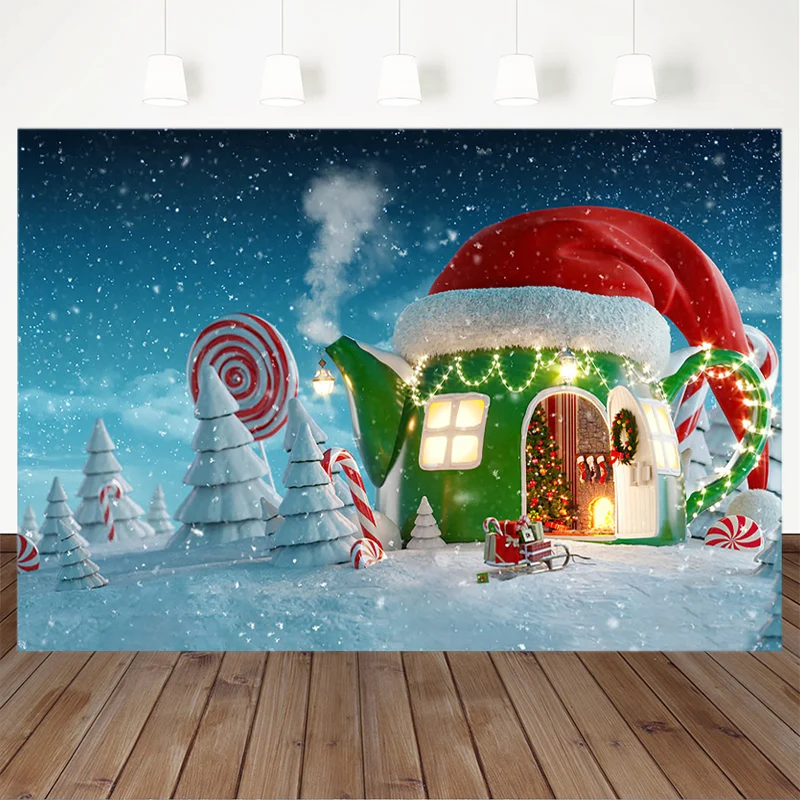 

Christmas Backdrop Winter Snowflake Christmas Kettle House Photography Backdrops Children's Fairy Candy Photo Background