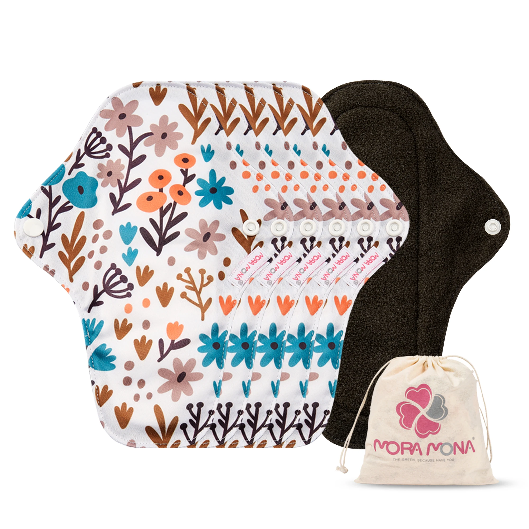 Mora Mona M Size Women Panty Liner Napkin Cloth Reusable Sanitary Washable Bamboo Charcoal Soft Towel Menstrual Pad With A Bag