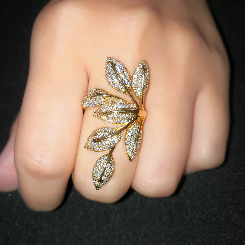 Gold Color Амулеты два цвета оливковое дерево ветка лист Открытое кольцо для женщин девушка обручальные кольца регулируемое; кулак ювелирные изделия на палец Xma CRP225E - Цвет основного камня: Gold Color