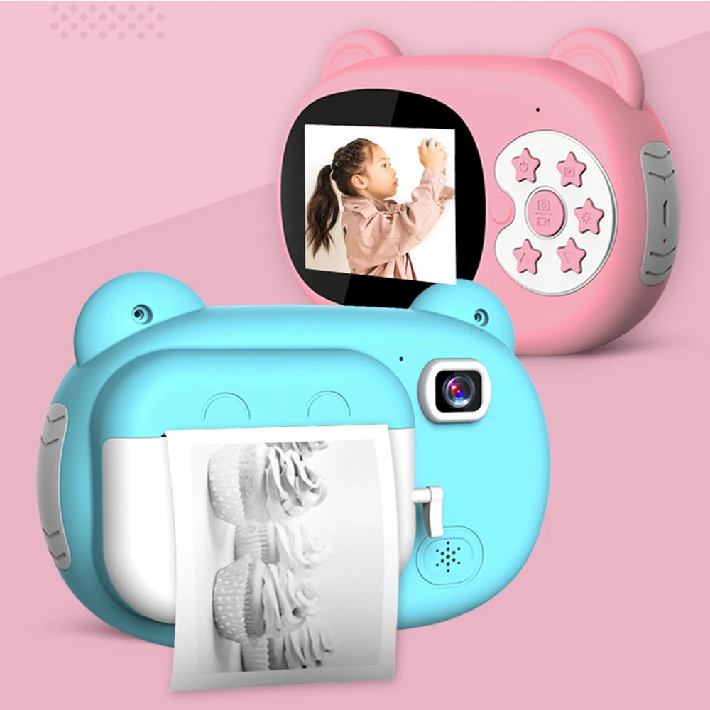 

Instant Print HD 1080P Children Camera Dual Lens Cartoon Selfie Camera For Children Christmas Birthday Gift With 3 Print Paper