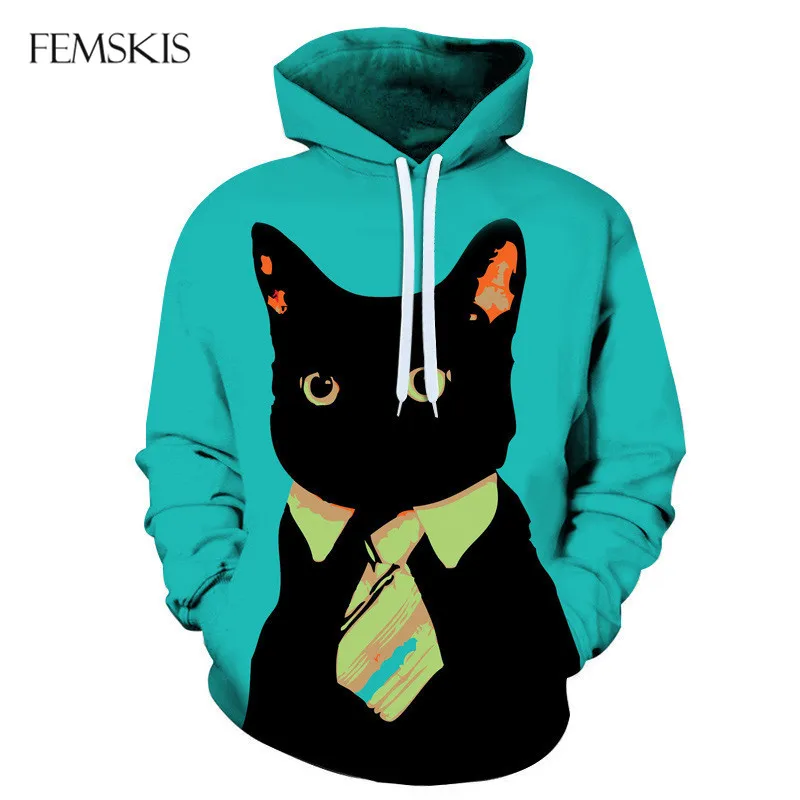 

FEMSKIS Women Hoodies Autumn Casual Men Sports Hooded FashionLong-sleeved Cute Cartoon Cat Hoody Sweatshirt Couples Streetwear