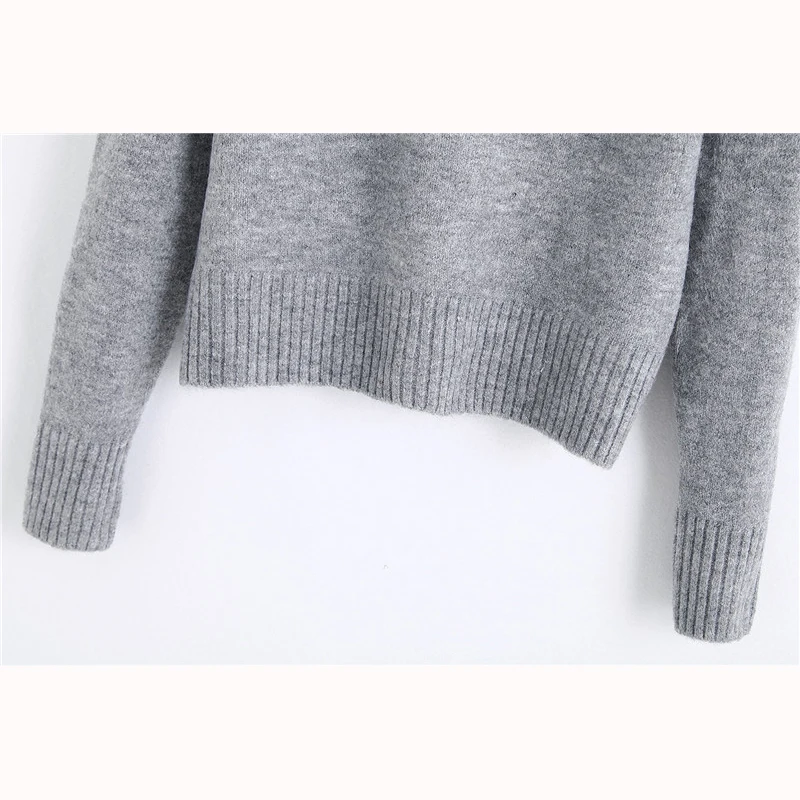 KING ELFIN Fashion Za Sweater Women 2020 Winter Casual Loose Turtleneck Fringe Rhinestone Grey Knitted Female | Женская одежда