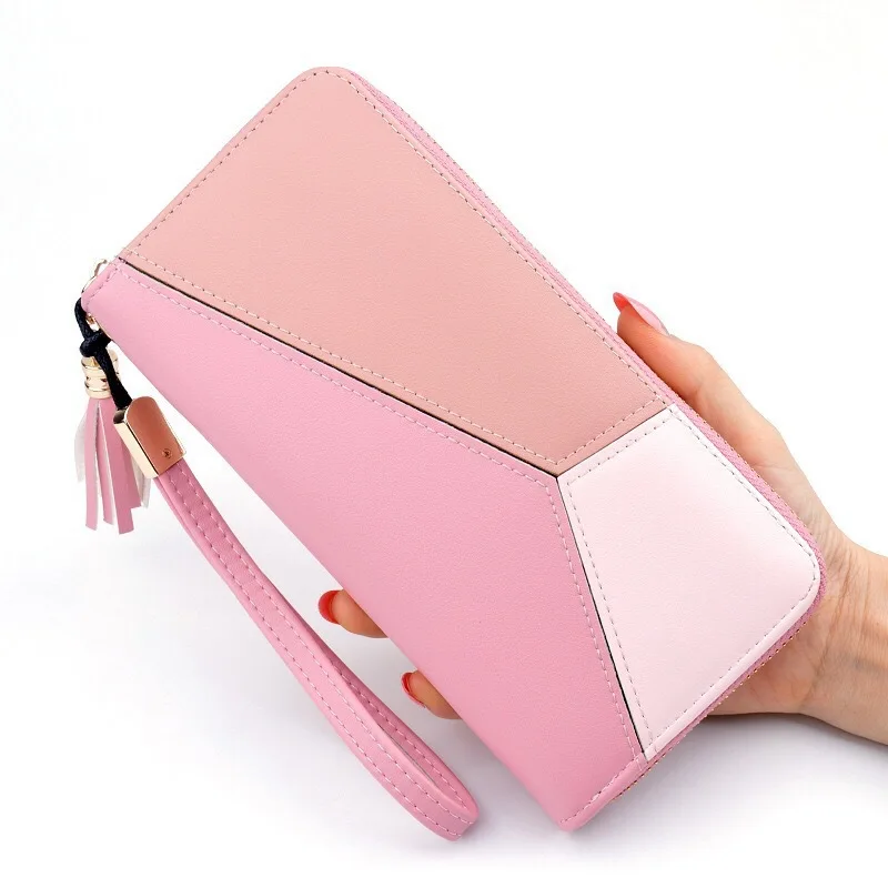

Geometric Luxury PU Leather Wallets Women Long Zipper Coin Purses Tassel Design Clutch Wallet Female Money Credit Card Holder