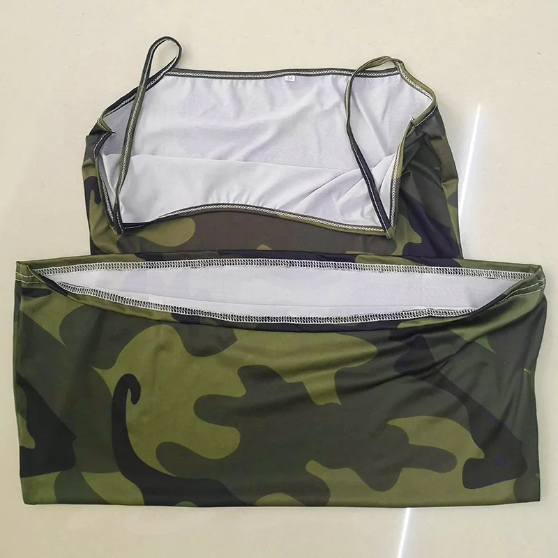 

2020 New Women's Summer Dress Suspenders Sexy Buttocks Thin Floral Mini Skirt Camouflage Print Short Skirt Beach Suit