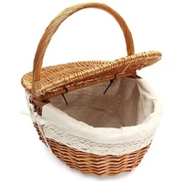 handmade wicker basket rattan bread proofing proving baskets camping picnic fruit snack organizer basket with double lids