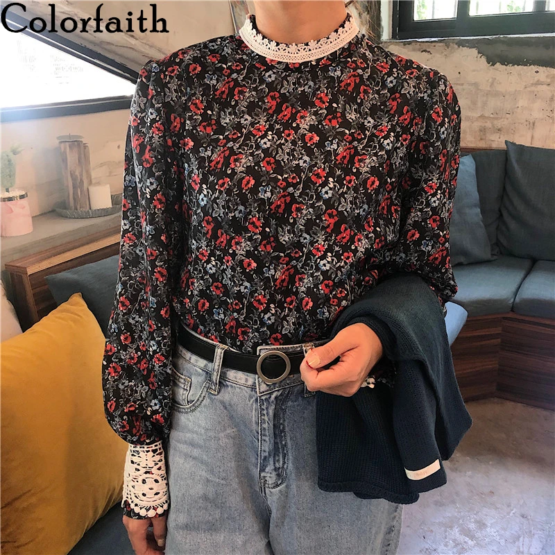 Женская блузка с цветочным принтом Colorfaith Повседневная модная воротником-стойкой