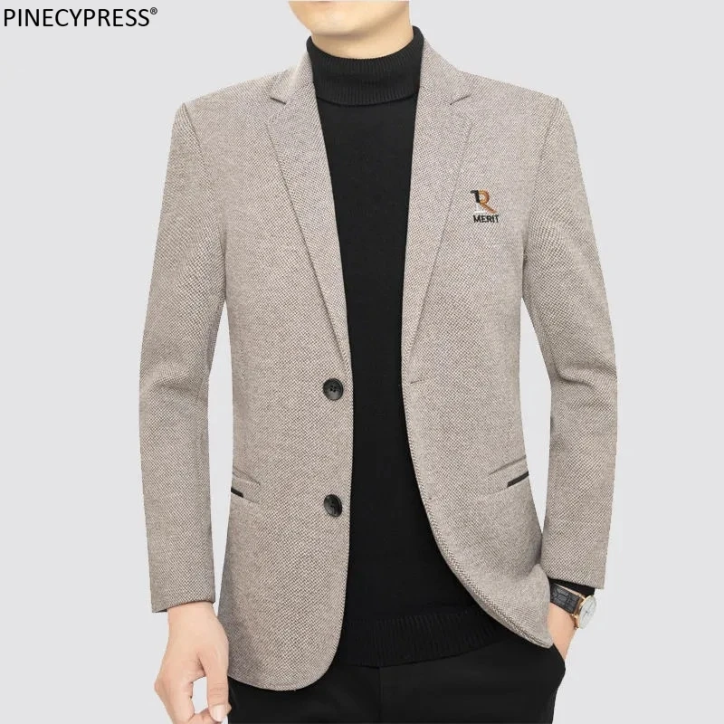 

Wool Quality Slim Single Breasted Pockets Casual Man Street Spring Autumn Winter Embroidery Male Fashion Men Suit Jacket Blazer