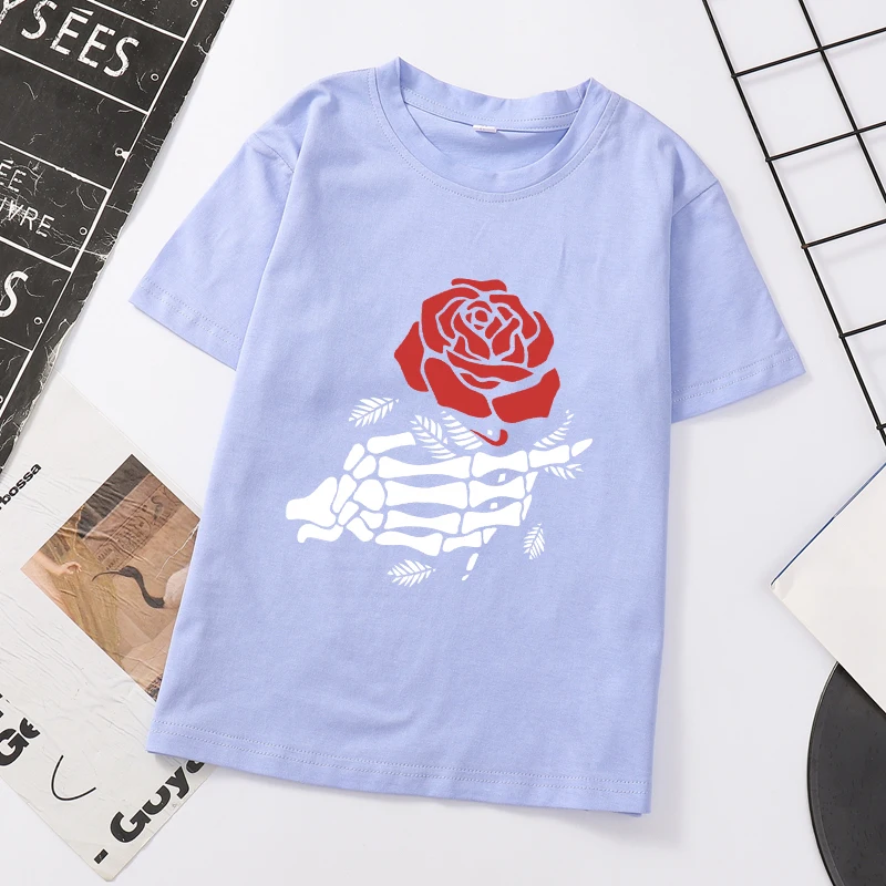 

Summer Harajuku T-Shirt Baby Boys And Girls Short Sleeve Cotton Tshirt Casual Funny Skull Rose Print Tops Shirt Children Clothes