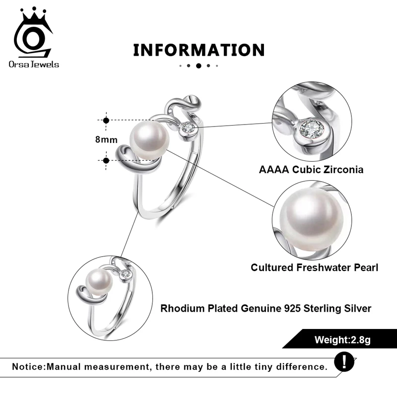 

ORSA JEWELS 925 Silver Rings With Top Quality Freshwater Pearl Adjustable Rings Fine Jewelry For Women Elegant Accessories GPR04