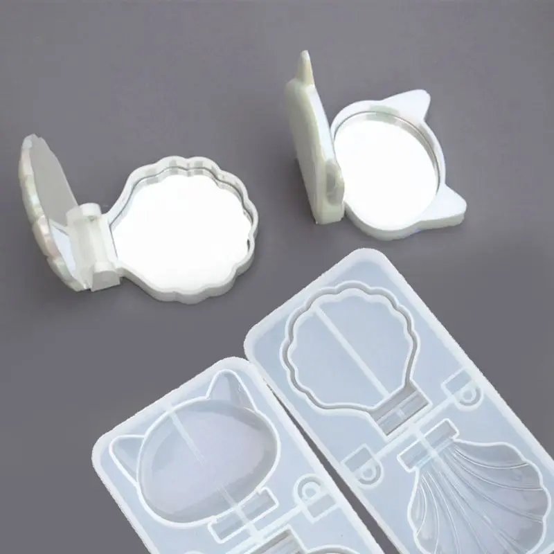 

Handmade Cat Folding Mirror Resin Casting Mold Shell Cat Round Makeup Mirror Silicone Mold Epoxy Resin Mold Art Crafts