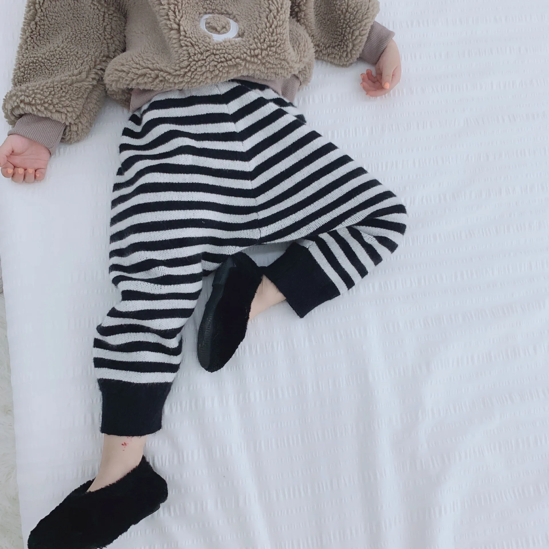 2019 г. Осень зима новая шерстяная одежда в полоску детские шаровары для мальчиков