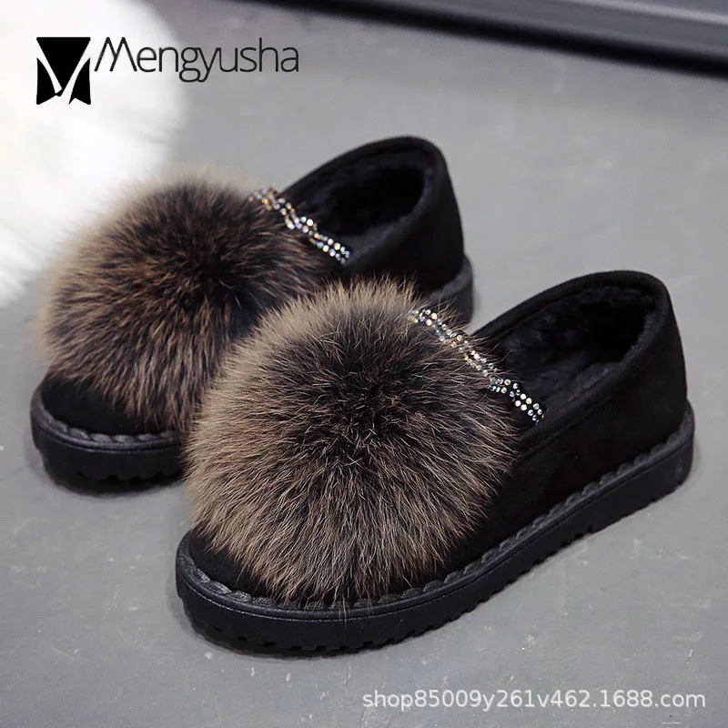 Мокасины женские с кроличьим мехом шикарные теплые плюшевые зимние туфли