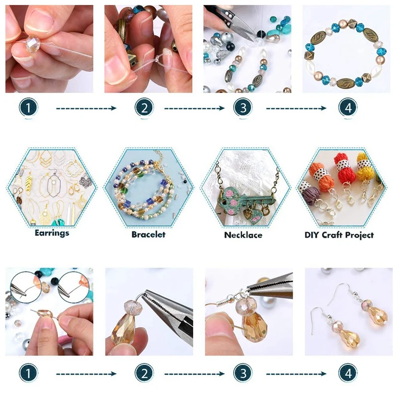

1set DIY Bracelet Necklace Material Tool Pliers Jewelry Set & 600Pcs Ear Hook Opening Jump Ring Silicone Earplugs