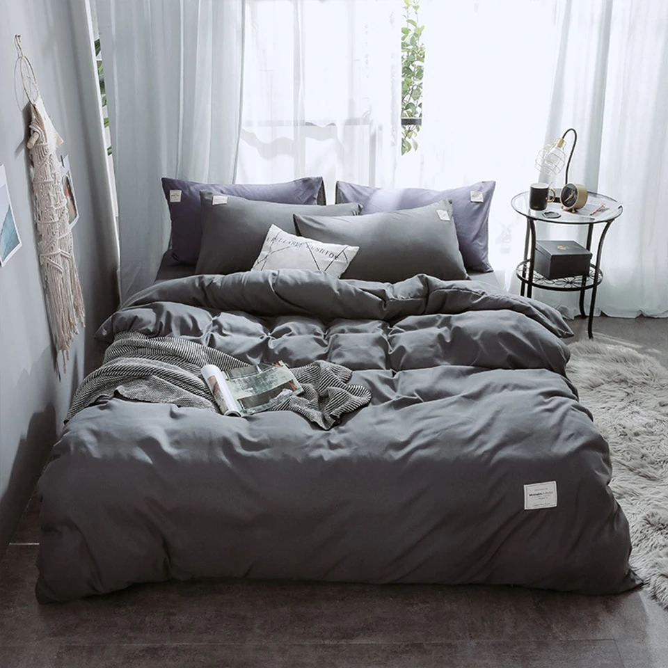 

Nordic Bedding Set Luxury Duvet Cover With Flat Sheet Solid Color White Bed Covers Queen King Size Grey AB Side Bed Set 4-Piece