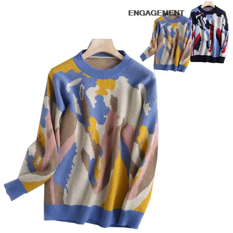 

ENGAGEMENT za 2021 female Lazy Chinese painting oil painting sweater pullover sweater autumn winter all-match women top