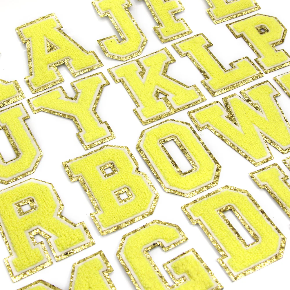 1 шт. желтые нашивки с буквами синели 3D вышитыми для одежды золотые блестки