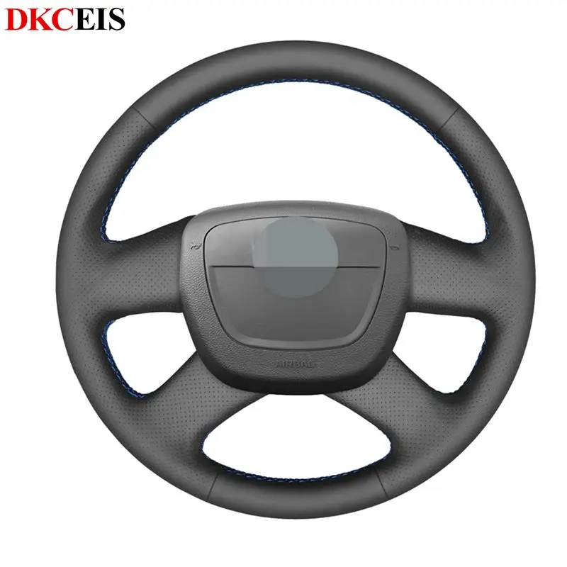 Сшитая вручную Черная мягкая искусственная кожа Чехол рулевого колеса