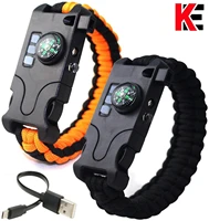 emergency survival kit wristband bracelet cord with sos led light rechargeable tactical wristband reflector for camping hiking