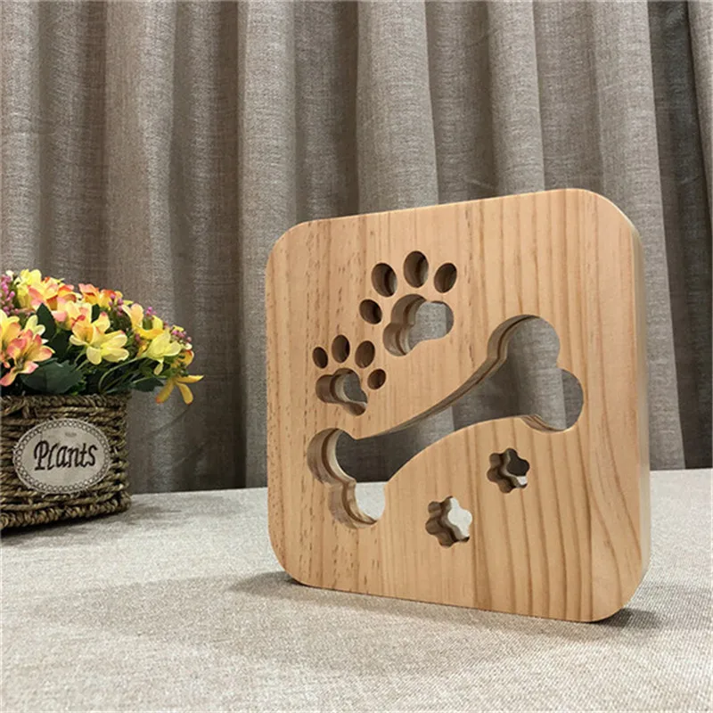 

Dog Bone Paw Wooden 3D Night LED Lamp Kids Bedroom Decoration Warm White Pretty Lovely Birthday Party Gift for Children Friends