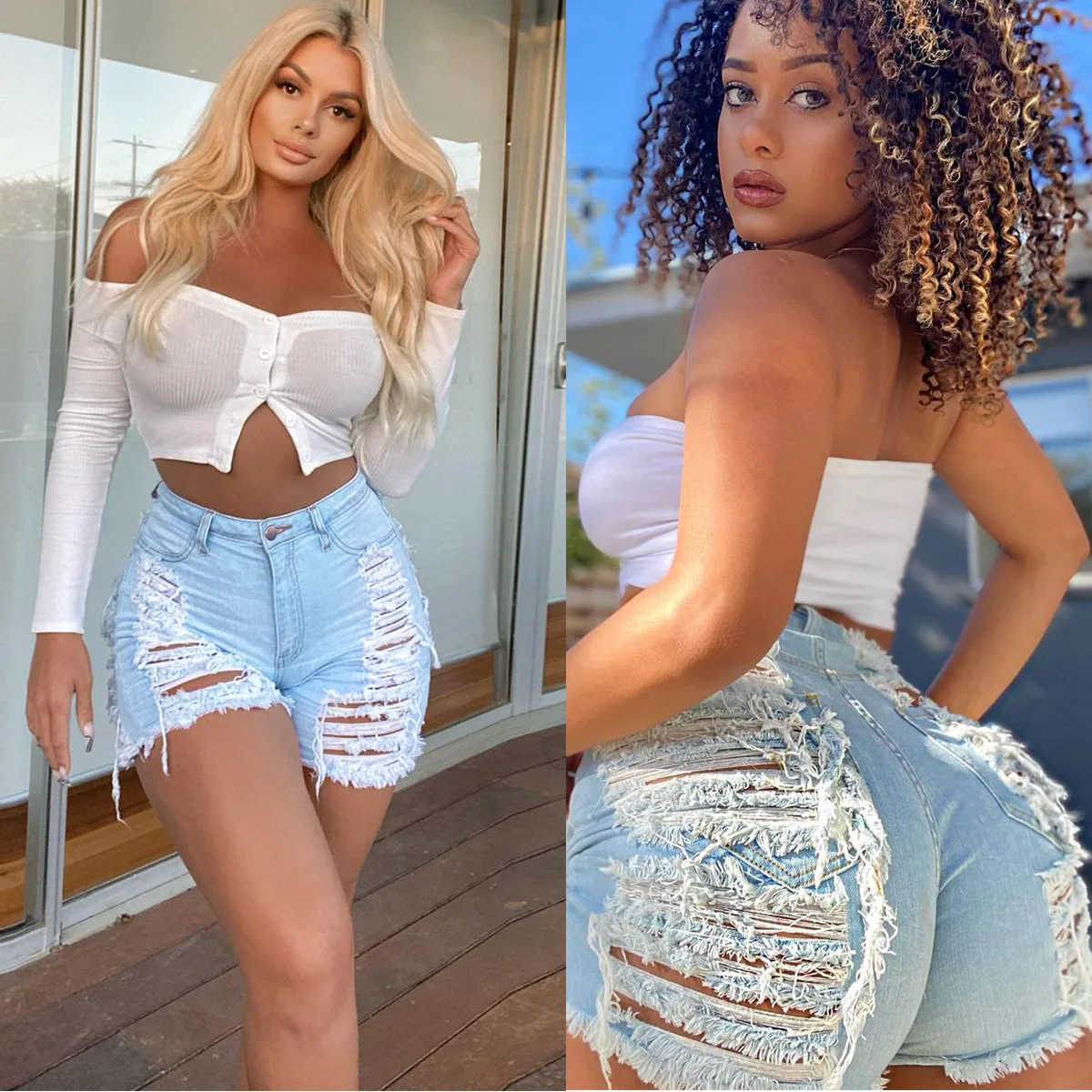 

2021 summer new women's fashion ripped denim shorts high waisted jeans