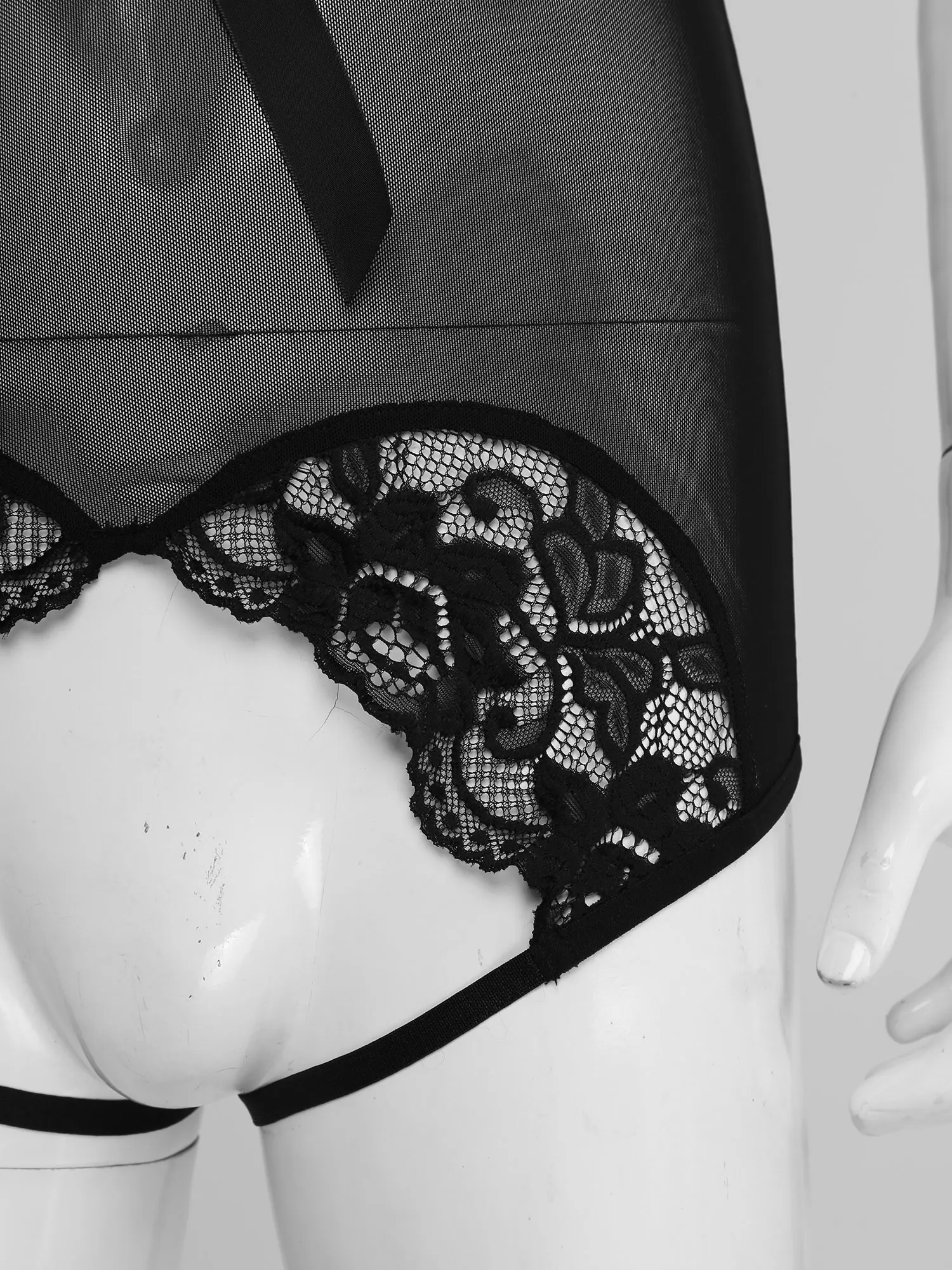 

Mens See Through Crotchless Bodysuit Lace Patchwork Lingerie Sheer Mesh Jumpsuit Sexy Leotard Body Suit Underwear Nightwear