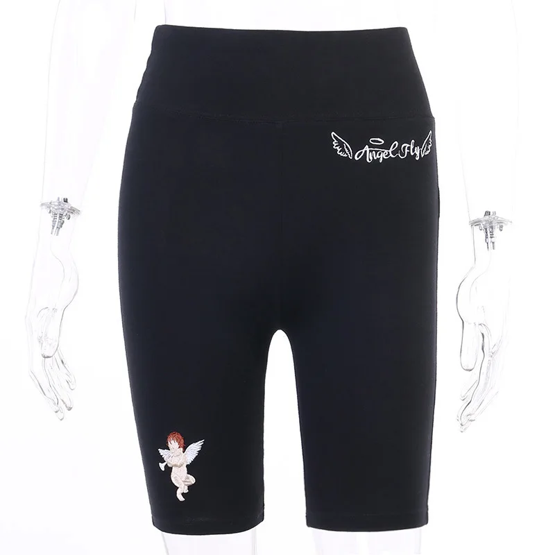 

Women Tight Shorts Hip Lift Function Simple Angel Print High Waist Belt Sportswear Fashion New 2020 Shorts