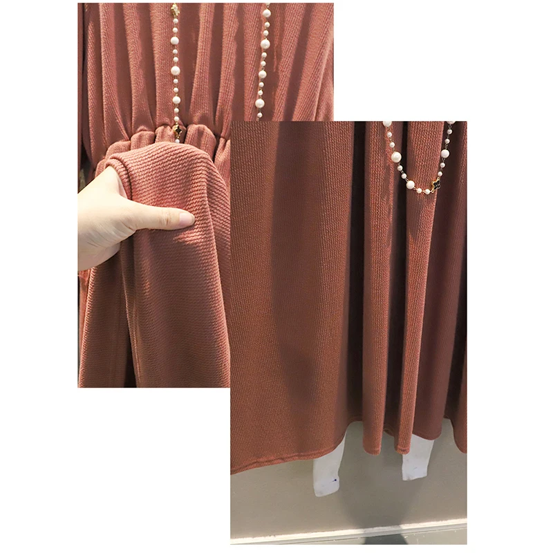 

IEQJ Women Red Vintage Big Size Dress New Casual V-neck Long Sleeve Loose Fit Fashion Trendy Spring And Autumn 2021 3D0325