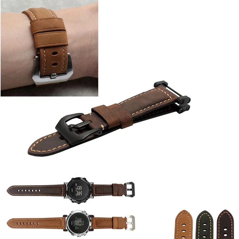 Кожаный ремешок для Suunto Core band Crazy Horse с застежкой PVD + адаптером|strap back|strap heart rate