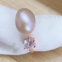 10 11mm pink baroque pearl open adjustable zircon 14k gold ring flawless gorgeous luxury jewelry cultured teardrop