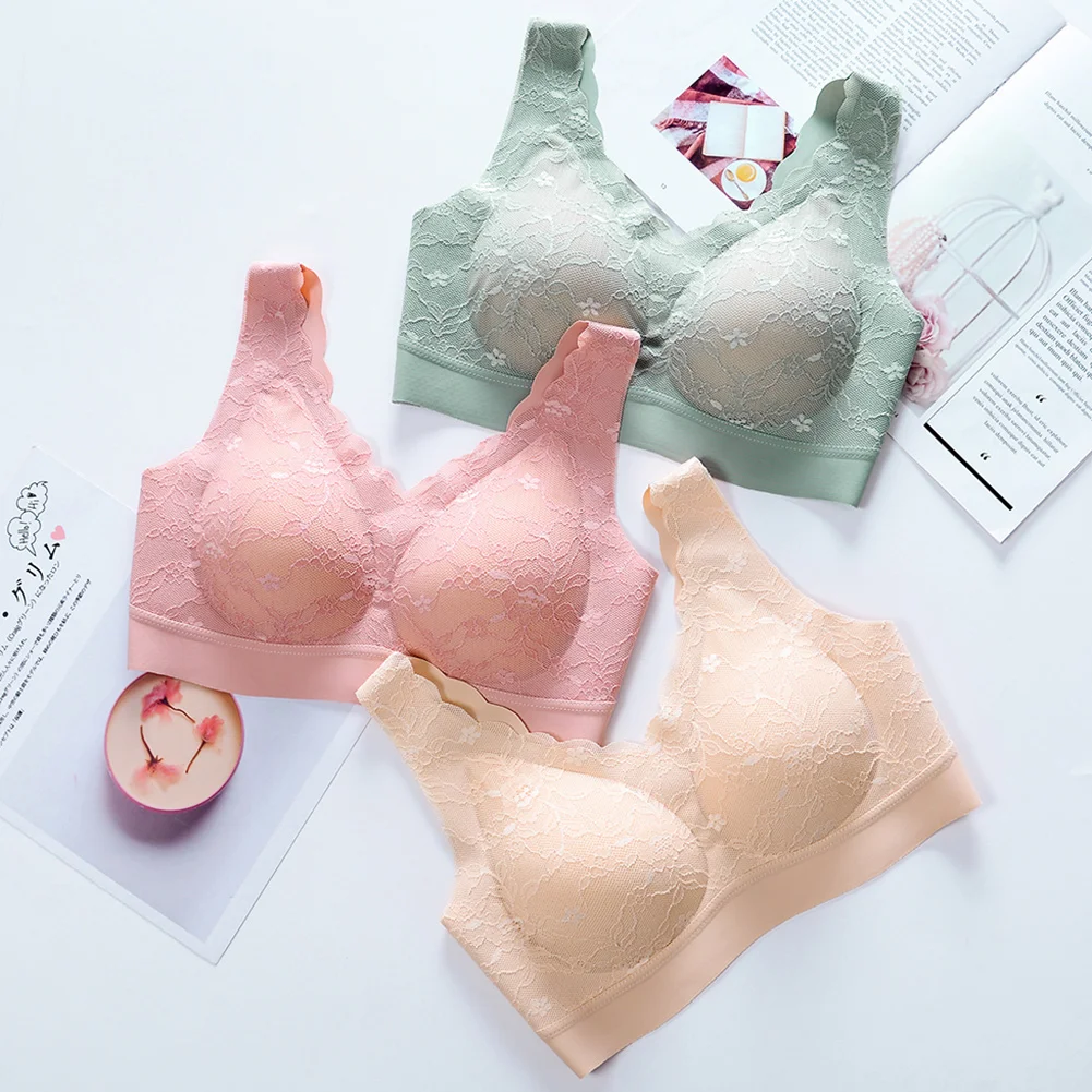 

2020 Ladies Comfy Seamless Casual Sleeping Bras Underwear Women Thin Soft Bras Removable Pads Ladies Lace Bras Soutien Gorge