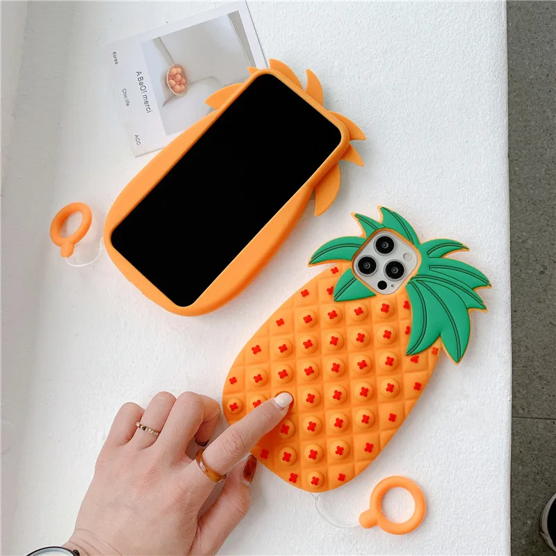 

Cute Pineapple Fidget Toys Push It Bubble Soft Case For iPhone 11Pro MAX Cases 12 Pro MAX XS MAX XR X 7 8 Plus Shockproof Cover