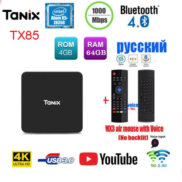 TANIX TX85 Мини ПК смарт tv коробка ветра ows 10 ядерным процессором Intel Atom X5 Z8350 4 Гб 64 2 ГГц