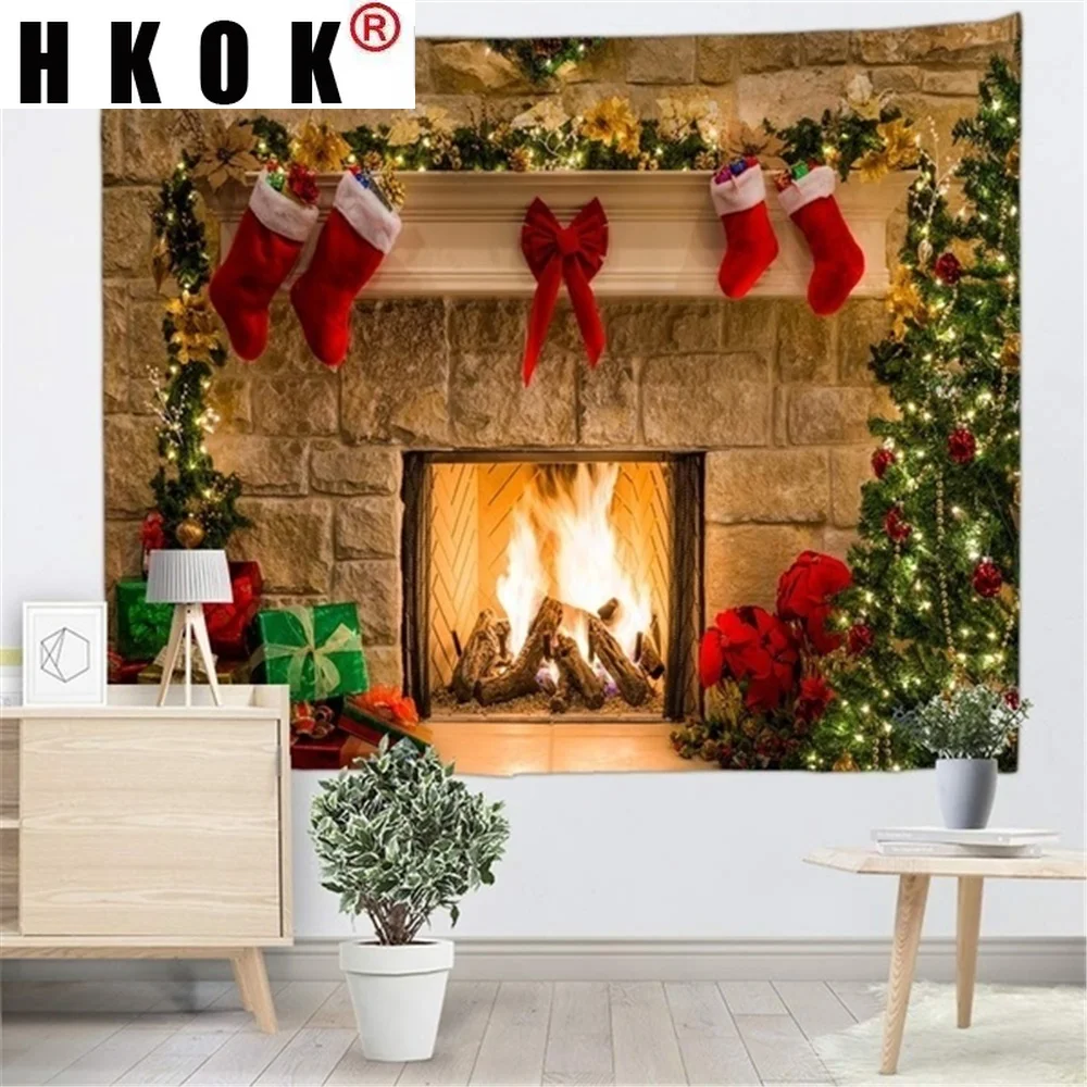 HKOK Рождественская елка красные носки гобелен фон Стена Atr камин диван фоновый