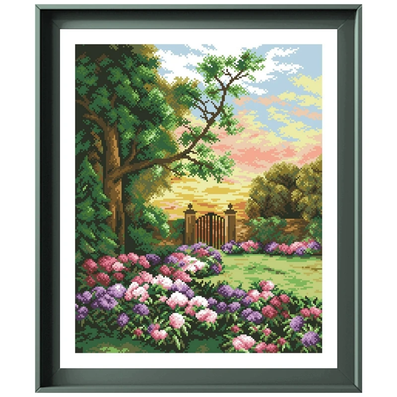 

Garden in the sunset counted cross-stitch kit embroidery needlework 18ct 14ct 11ct white cloth DIY handmade needlework