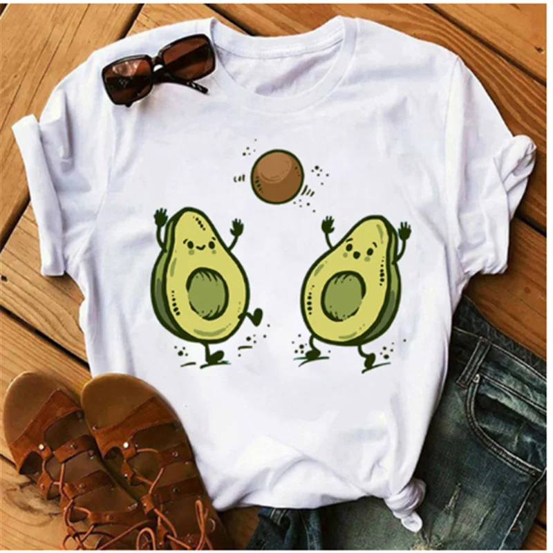 

Small Fresh Casual Women's T-shirt Harajuku Ulzang T-shirt Fashion Women AOWOF Women's Cartoon Avocado Vegan T-shirt
