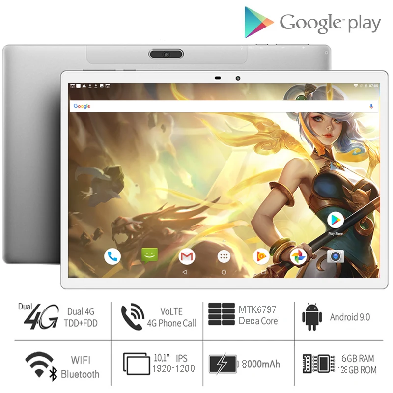 

10-дюймовый планшетный ПК MT6797 10 ядер 6 + 128 ГБ Android 9,0 1920X1200 2,5 K IPS планшет планшетный 2021