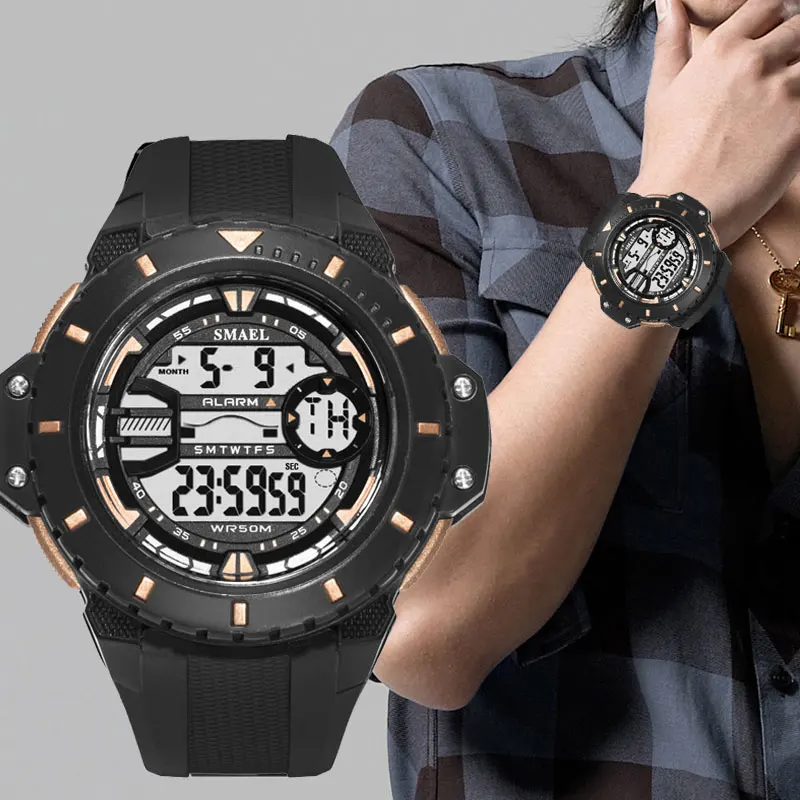 

Military Shock Men Sports Watches SMAEL Wristwatches 50M Waterproof Alarm Clock LED Watch Digital Luxury Man watches 2020 Modern