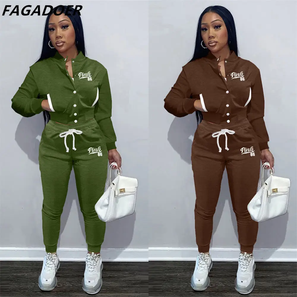 

Весенняя бейсбольная форма FAGADOER, комплект из двух предметов, женское розовое пальто с буквенным принтом + штаны для бега, спортивные костюмы...