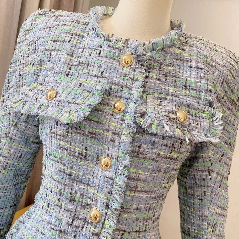 Осенняя мода 2020 шикарный дизайн подплечник цветок бутон подол Женский твидовый