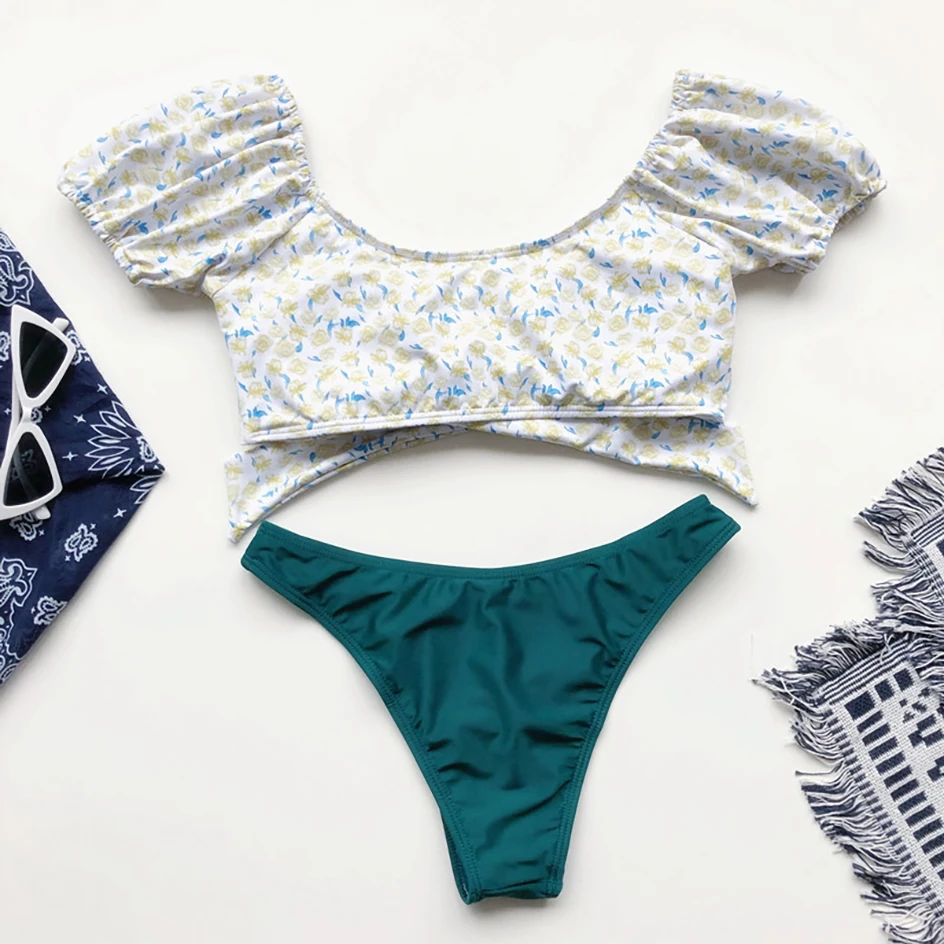 Сексуальное бикини с коротким рукавом 2020 купальник женские стринги комплект