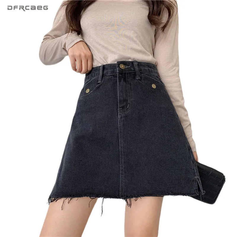 Черная уличная женская джинсовая юбка А-силуэта осень 2019 облегающая короткая