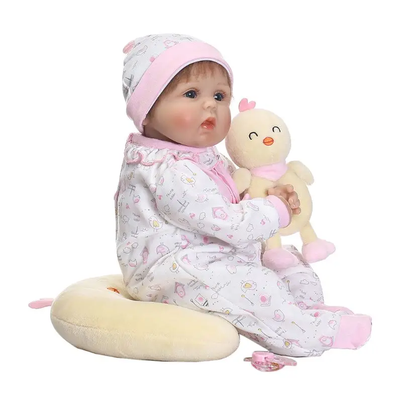 

16inch Silicon Lifelike Doll White Onesies Hat Yellow Chick Pillow Headband Early Childhood Kids Baby Toys