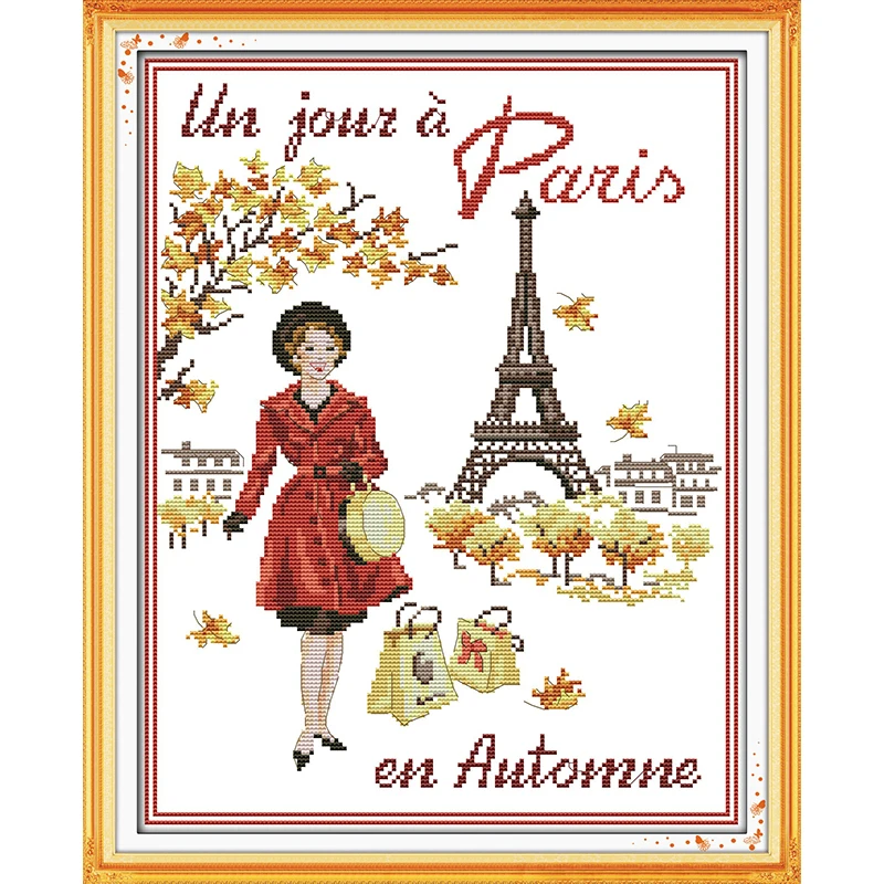 

Everlasting Love Paris In The Autumn Chinese Cross Stitch Kits Ecological Cotton Stamped Printed DIY Christmas Decorations Gift