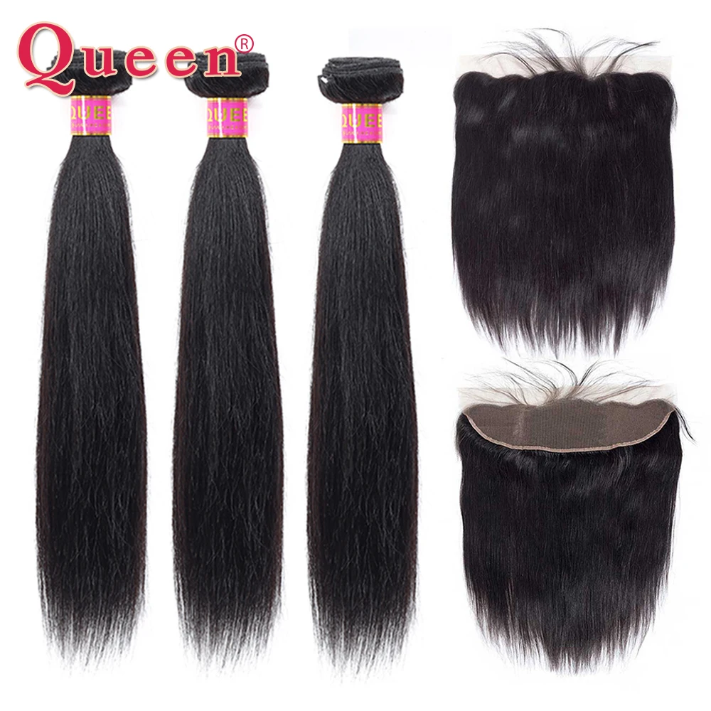 Queen hair Products бразильские прямые человеческие волосы пучки с фронтальным закрытием бразильские волосы remy Weave пучки с закрытием