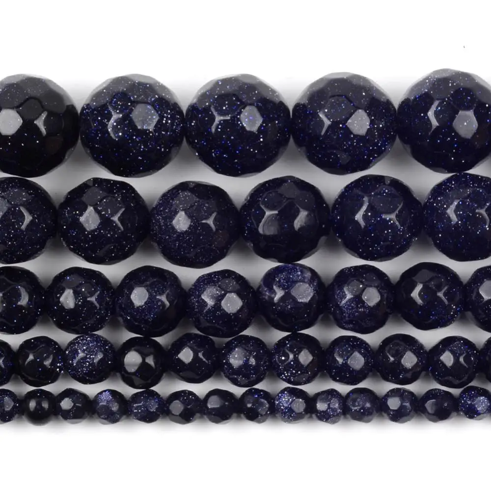 Оптовая продажа бусины из натурального граненого синего песка круглые