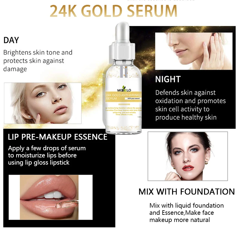 24K Золотая сыворотка коллагеновая Ниацинамид витамин B3 гиалуроновая кислота С